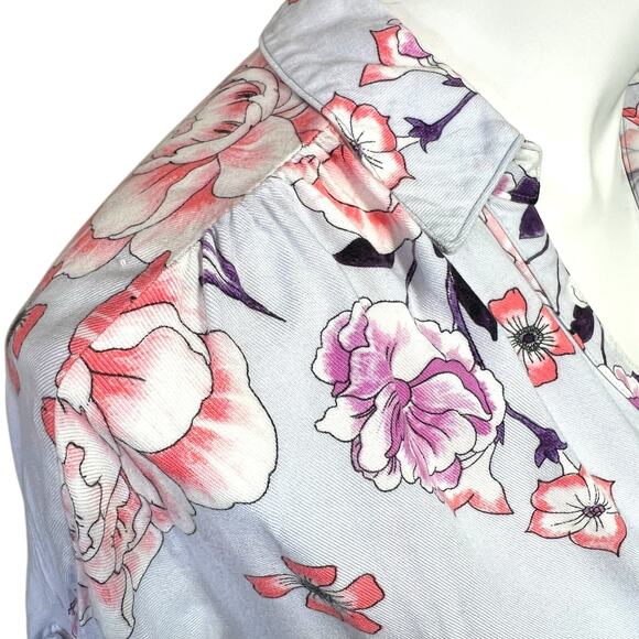 Candies Womens Crop Top Collared Button Down Tie Front Short Sleeve Floral Large - Picture 8 of 11